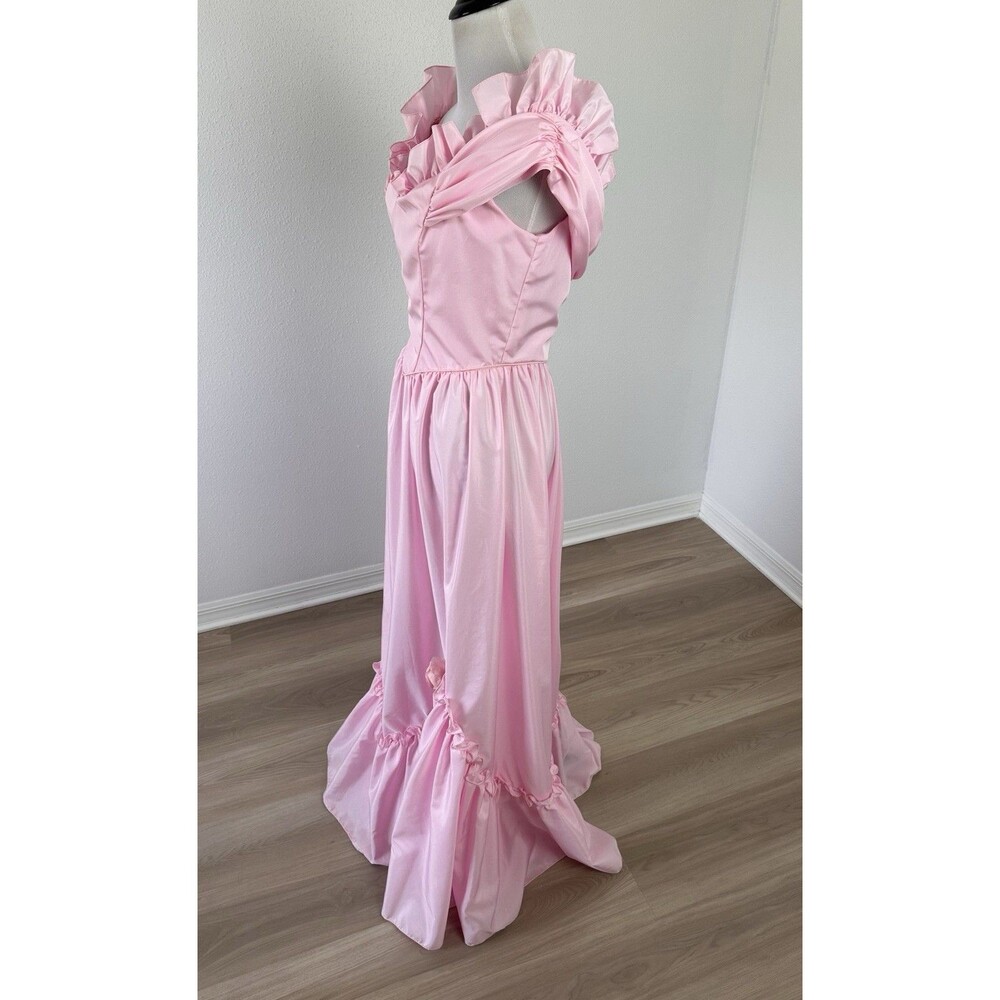 Vintage Pink 70s 80s Prom Party Dress Gown Princess Read! - Picture 15 of 16